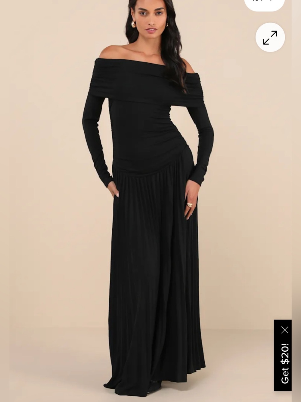 Lioness Black Off-Shoulder Pleated Maxi Dress M - maternity